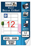 A4 Hazır Etiket 105x48 mm 10 Sayfa 1 Paket 12 li Kendinden Yapışkanlı Fotokopi Lazer İnkjet Kağıdı Yazıcılar İçin Uyumlu