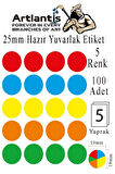 25 mm Renkli Hazır Yuvarlak Etiket 100 lü 1 Paket Mix Color Ofis Etiketleri Kendinden Yapışkanlı Nokta Etiket