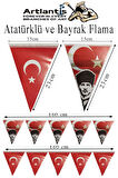 Bayrak Ve Atatürklü Flama 2 Adet Ay Yıldız Bayraklı Atalı Flama Süsleme 29 Ekim 23 Nisan Üçgen Kağıt Flama Okul Sınıf Süsü