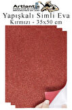 Kırmızı Yapışkanlı Simli Eva 35x50 cm 3 Adet Simli Yapışkanlı Eva Süngeri Okul Kreş Anasınıfı Elişi Etkinlikleri Hobi