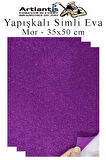 Mor Yapışkanlı Simli Eva 35x50 cm 3 Adet Simli Yapışkanlı Eva Süngeri Okul Kreş Anasınıfı Elişi Etkinlikleri Hobi
