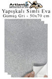 Gümüş Gri Yapışkanlı Simli Eva 50x70 cm 3 Adet Simli Yapışkanlı Eva Süngeri Okul Kreş Anasınıfı Elişi Etkinlikleri Hobi