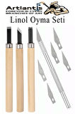 Linol Oyma Seti ve Kretuar Seti 9 Parça 1 Paket Linol Oyma Kesme Bıçak Seti Bıçaklı Linolyum Baskı Ahşap Saplı