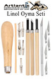 Linol Oyma Seti ve Kretuar Seti 16 Parça 1 Paket Linol Oyma Kesme Bıçak Seti Bıçaklı Linolyum Baskı Ahşap Saplı