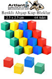 Renkli Ahşap Küp Bloklar 2.5x2.5 cm 64 Adet Ahşap Renkli Kare Blok Eğitici Geliştirici Oyuncak Küp Matematik Birim Küp
