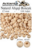 Naturel Ahşap Boncuk 12mm 100 lü 1 Paket Ham Boyanabilir Ahşap Yuvarlak Doğal Boncuklar Takı Tasarım Ektinlik Kreş Okul
