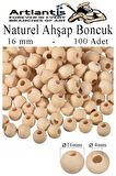 Naturel Ahşap Boncuk 16mm 100 lü 1 Paket Ham Boyanabilir Ahşap Yuvarlak Doğal Boncuklar Takı Tasarım Ektinlik Kreş Okul