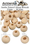 Naturel Ahşap Boncuk 32mm 30 lu 1 Paket Ham Boyanabilir Ahşap Yuvarlak Doğal Boncuklar Takı Tasarım Ektinlik Kreş Okul