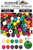 Renkli Ahşap Boncuk 14mm 150 li 1 Paket Renkli Ahşap Boyalı Yuvarlak Doğal Boncuklar Saç Takı Tasarım Ektinlik Kreş Okul