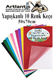 Yapışkanlı Keçe 50x70 cm 10 Renk 1 Paket 2.0 mm Renkli Hobi Keçesi Elişi Keçe Kumaşı Anasınıfı Kreş Okul Öncesi El Sanat