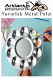 Yuvarlak Metal Palet 3 Adet Metal Boya Paleti 10 Hazneli 17 cm Paslanmaz Resim Boyama Paleti Fırça Hediyeli
