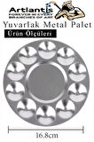 Yuvarlak Metal Palet 3 Adet Metal Boya Paleti 10 Hazneli 17 cm Paslanmaz Resim Boyama Paleti Fırça Hediyeli