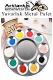 Yuvarlak Metal Palet 3 Adet Metal Boya Paleti 10 Hazneli 17 cm Paslanmaz Resim Boyama Paleti Fırça Hediyeli