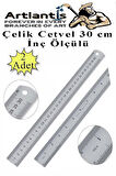 Çelik Cetvel 30 cm İnç Ölçülü 2 Adet Paslanmaz Çelik Metal Çetvel 30 Santimetre Düz Kenar Kolay Çizimler İçin