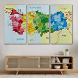 Harita Sepeti Türkiye Haritası Kanvas Tablo İl ve İlçeli Ayrıntılı Eğitici Komşulu Tablo 3021