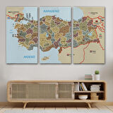 Harita Sepeti Türkiye Haritası Kanvas Tablo İl ve İlçeli Ayrıntılı Eğitici Komşulu Tablo 3022