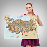 Harita Sepeti Türkiye Haritası Kanvas Tablo İl ve İlçeli Ayrıntılı Eğitici Komşulu Tablo 3022