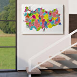 Harita Sepeti Türkiye Haritası Kanvas Tablo İl ve İlçeli Ayrıntılı Eğitici Dekoratif Tablo 3024