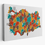 Harita Sepeti Türkiye Haritası Kanvas Tablo İl ve İlçeli Ayrıntılı Eğitici Dekoratif Tablo 3038