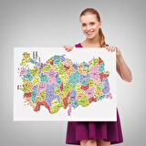 Harita Sepeti Türkiye Haritası Kanvas Tablo İl ve İlçeli Ayrıntılı Eğitici Dekoratif Tablo 3039