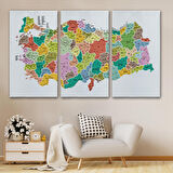 Harita Sepeti Türkiye Haritası Kanvas Tablo İl ve İlçeli Ayrıntılı Eğitici Dekoratif Tablo 3040