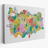 Harita Sepeti Türkiye Haritası Kanvas Tablo İl ve İlçeli Ayrıntılı Eğitici Dekoratif Tablo 3040