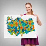 Harita Sepeti Türkiye Haritası Kanvas Tablo İl ve İlçeli Ayrıntılı Eğitici Dekoratif Tablo 3043