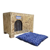 Reyo Evi Dış Ortam Uygun Ahşap Kedi Evi OSB Minderli 61x41x36 cm