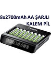 8 Adet Şarjlı 2700mah Aa Kalem Pil+ Lcd Multi Plus 8li Aa/aaa Pil Şarj Cihazı