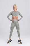 Gymwolves Kadın Uzun Kollu Dikişsiz Spor Tişört Haki | Crop Tops  | Action Serisi