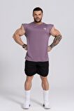Gymwolves Spor Erkek Tişört Mor | Tactical Kol Kesim | Workout T-Shirt