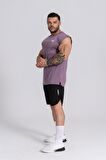 Gymwolves Spor Erkek Tişört Mor | Tactical Kol Kesim | Workout T-Shirt