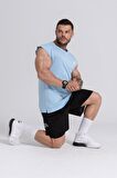 Gymwolves Spor Erkek Tişört Açık Mavi | Tactical Kol Kesim | Workout T-Shirt