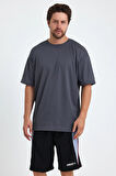 Gymwolves Erkek Over Size Spor T-Shirt | Sırta Kurt  Baskılı | Workout T-Shirt | Tişört | Füme |