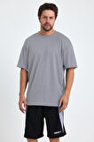 Gymwolves Erkek Over Size Spor T-Shirt | Sırta Kurt  Baskılı | Workout T-Shirt | Tişört | Light Grey |