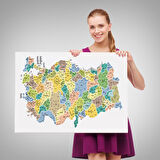 Harita Sepeti Türkiye Haritası Kanvas Tablo İl ve İlçeli Ayrıntılı Eğitici Dekoratif Tablo 3046