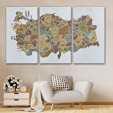 Harita Sepeti Türkiye Haritası Kanvas Tablo İl ve İlçeli Ayrıntılı Eğitici Dekoratif Tablo 3050
