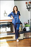 Kadın Patlı Saten Düğme Detaylı Pijama Takımı LL.N1.I0.LA.004