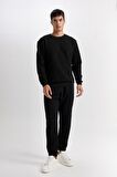 DeFacto Siyah Regular Fit Bisiklet Yaka Jakarlı Sweatshirt D5392AX24AUBK27