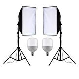 Cazip Shop Video Softbox Sabit Işık Seti Sürekli Işık 50X70 LED Işık 200 cm Ayak 2'li Set