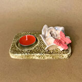 Uretti - Pınar 6606 - El Yapımı Pembe Gül ve Kelebek Süslemeli Dekoratif Mumluk - 7 x 12 cm