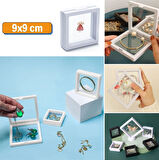 Büro Ev Dekoru için 9x9CM Şeffaf Film Çerçeve Standlı Midi Takı Saklama Kutusu