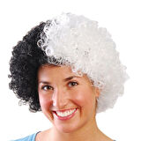 Büro Ev Ofis Etkinlik Gösteri Taraftar Kostüm Peruğu için Siyah Beyaz Kıvırcık Bonus Saç Peruk