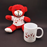 Büro Ev Ofis Hediyesi için Love Temalı Kupa Bardak Kırmızı Ayıcık Seti