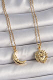 Zarif Kadın için Golden Çelik Ay Güneş Arkadaşlık Kolye