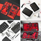 Büro Ev Ofis Kişisel Tırnak Bakımı için 24PARÇA Deri Çantalı Manikür Pedikür Seti