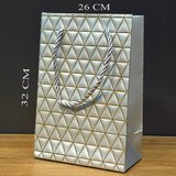 Büro Ev Ofis Hediye Sunumu için Maksi Gümüş Geometrik Desenli Tekli Karton Çanta