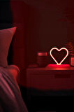 Kalp Figürlü Kırmızı Neon Gece Lambası