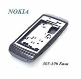 Nokia Asha 305 Full Kasa Kapak Tuş Takımı Nokia 306 Uyumlu Siyah Renk Orta Kasa Ön Kapak Arka Kapak