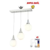 Damla 3 Lü Sıralı -Led Ampul  Dahil Modern Koridor Mutfak Salon Sarkıt Avize
